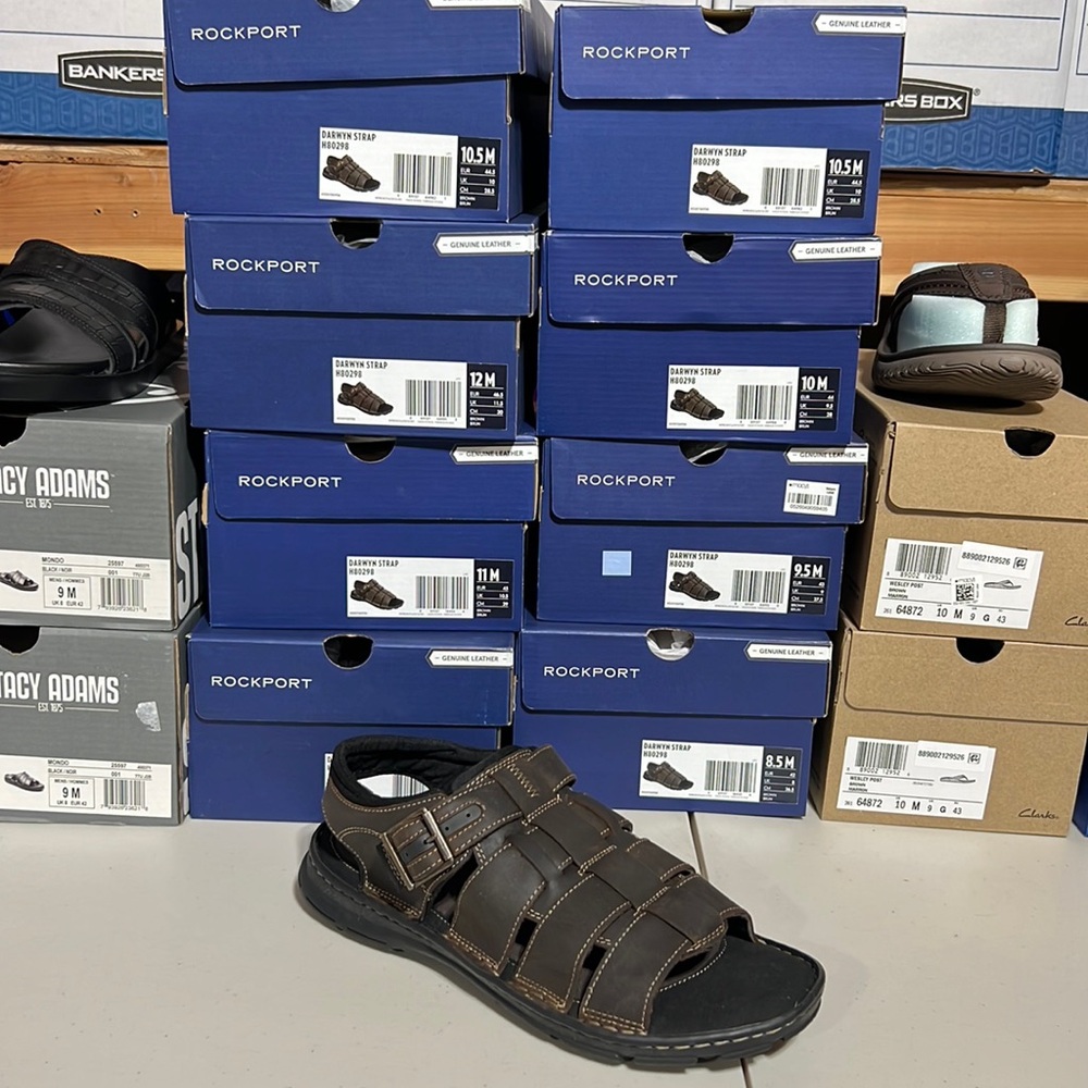 Rockport  Men’s Darwyn Strap Leather Sandal Brown Black NEW NIB